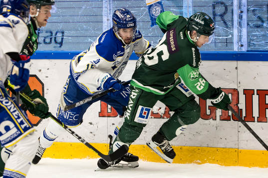 Leksands Max Veronneau och Färjestads Joel Nyström
