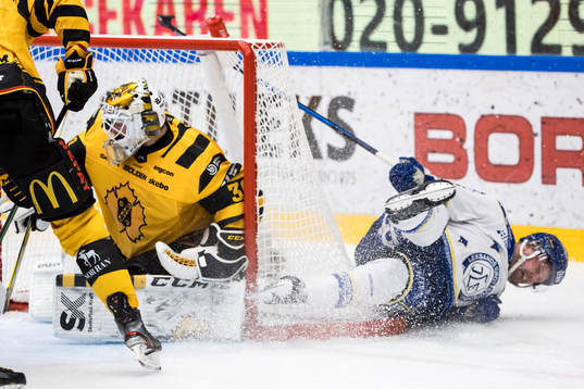 Skellefteås målvakt Gustaf Lindvall och Leksands Jonas
