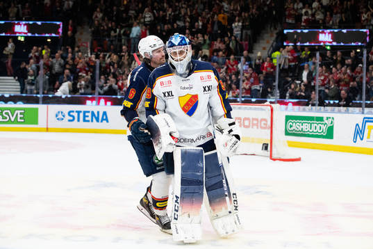 Djurgårdens Stefan Warg och målvakt Mantas Armalis deppar