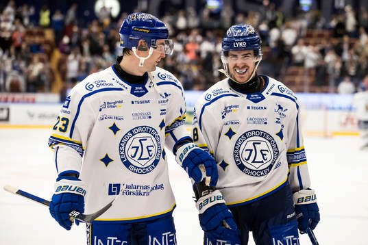 Leksands Mikael Ruohomaa och Matt Caito jublar