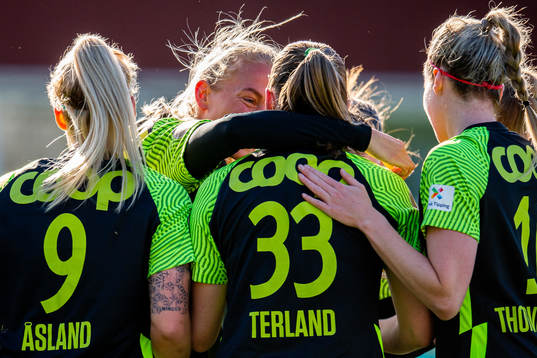 Elisabeth Terland of Brann celebrates with teammate Guro
