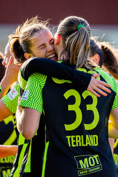 Elisabeth Terland of Brann celebrates with teammate Tuva