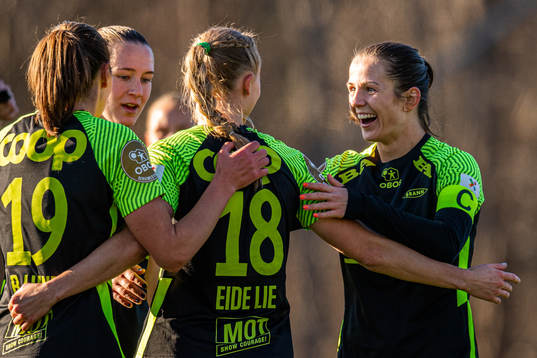 Nora Eide Lie of Brann celebrates with teammates Marit