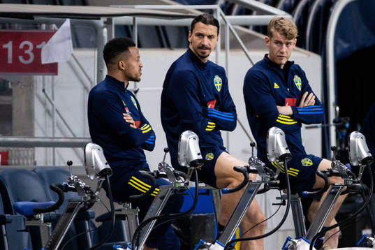 Martin Olsson, Zlatan Ibrahimovic and Filip Helander of the