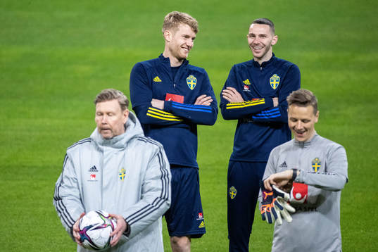 Filip Helander and Branimir Hrgota of the Swedish national