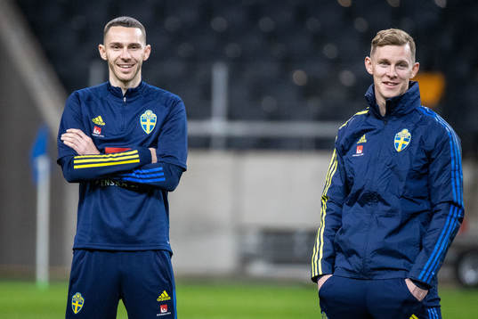 Branimir Hrgota and Emil Krafth of the Swedish national