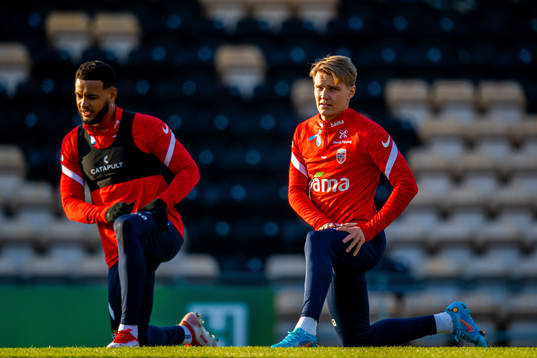 Joshua King and Martin Ødegaard of the Norwegian national