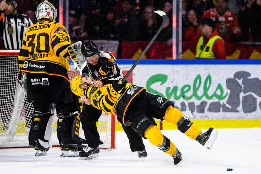 Linjedomare Jan Sandström och Skellefteås Oskar Nilsson