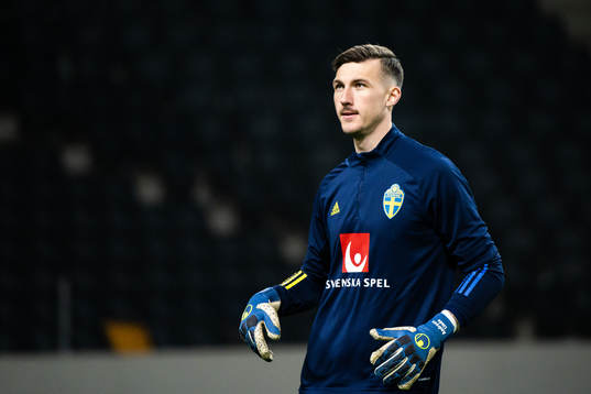 Goalkeeper Andreas Linde of the Swedish national football