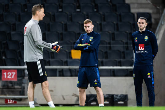 Dejan Kulusevski and Branimir Hrgota of the Swedish