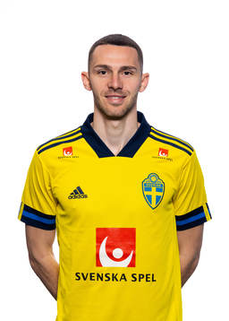 Branimir Hrgota of the Swedish national football team poses