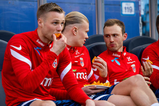 Erling Braut Haaland and Fredrik Aursnes of the Norwegian
