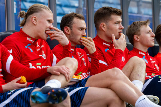 Erling Braut Haaland and Fredrik Aursnes of the Norwegian