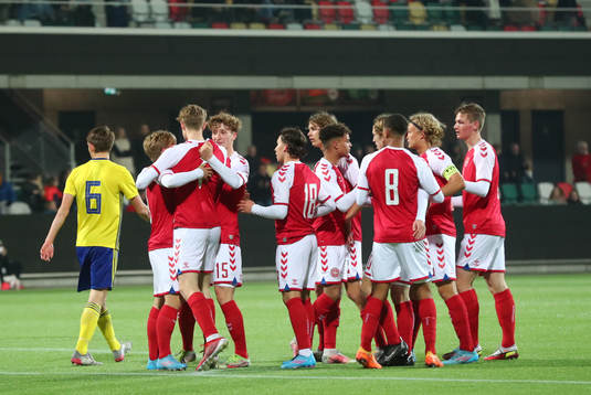 Danmarks spelare jublar
