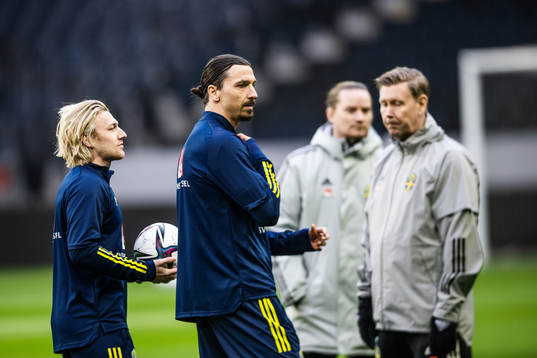 Emil Forsberg and Zlatan Ibrahimovic of the Swedish