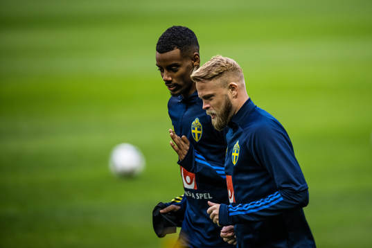 Alexander Isak and Daniel Sundgren of the Swedish national