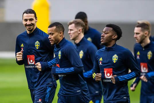 Zlatan Ibrahimovic, Robin Quaison and Anthony Elanga of the