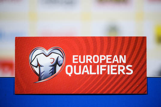 A sign with the logo of the UEFA European Qualifiers