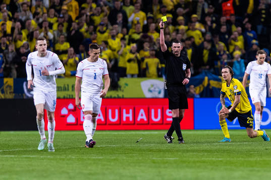 Jakub Jankto of Czech Republic receives a yellow card