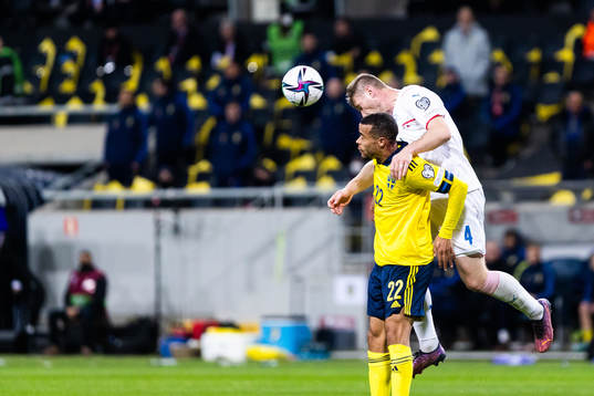 Robin Quaison of Sweden and Jakub Brabec of Czech Republic