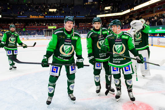 Färjestads Daniel Viksten, Joel Nyström och Marcus