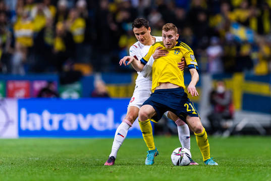 Ales Mateju of Czech Republic and Dejan Kulusevski of Sweden