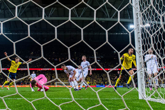 Robin Quaison of Sweden celebrates