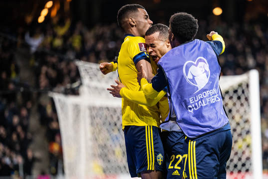 Alexander Isak, Robin Quaison and Anthony Elanga of Sweden