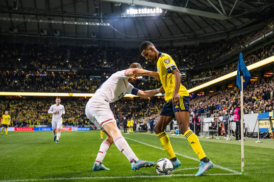 Tomas Soucek of Czech Republic and Alexander Isak of Sweden