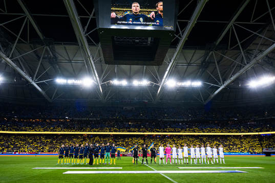 Players of Sweden participate in a manifestation against
