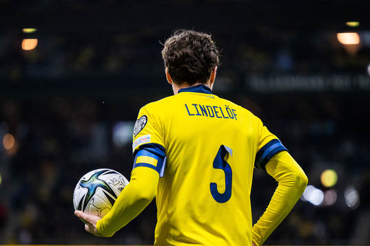 Victor Lindelöf of Sweden with the captains arm band in