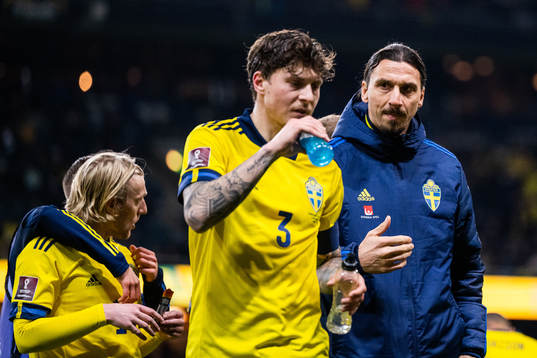 Victor Lindelöf and Zlatan Ibrahimovic of Sweden