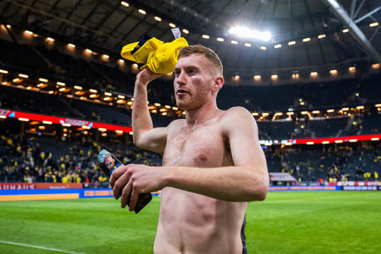 Dejan Kulusevski of Sweden throws his shirt