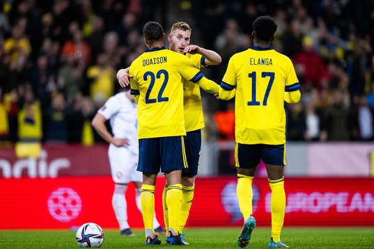 Robin Quaison, Dejan Kulusevski and Anthony Elanga of