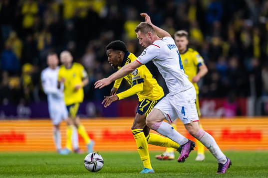 Anthony Elanga of Sweden and Jakub Brabec of Czech Republic