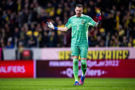 goalkeeper Robin Olsen of Sweden reacts