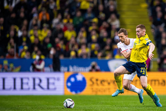 Dejan Kulusevski of Sweden and Tomas Soucek of Czech