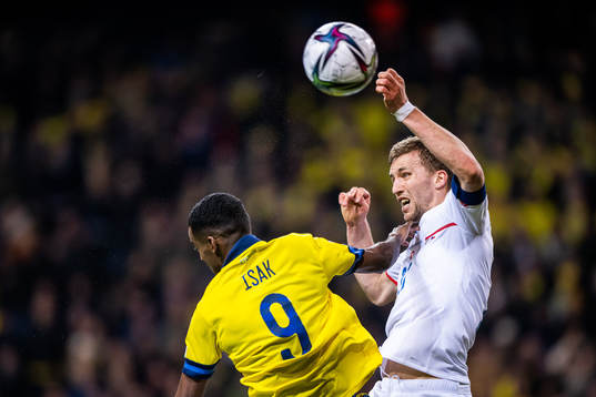 Alexander Isak of Sweden and Tomas Soucek David Zima