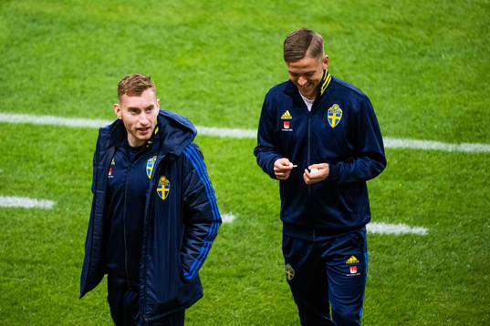 Dejan Kulusevski and Jesper Karlsson of Sweden