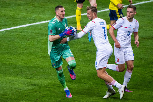 goalkeeper Robin Olsen of Sweden and Antonin Barak of Czech