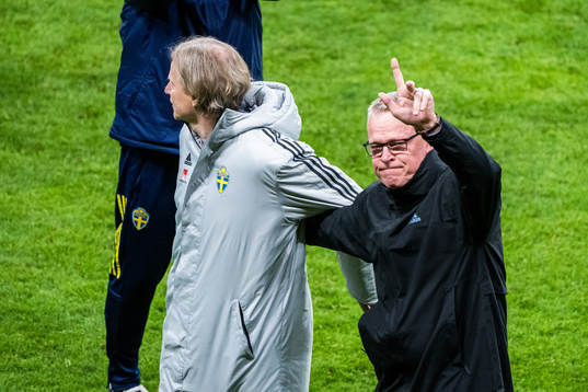 head coach Janne Andersson of Sweden celebrates