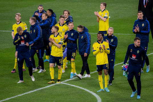 Players of Sweden celebrate