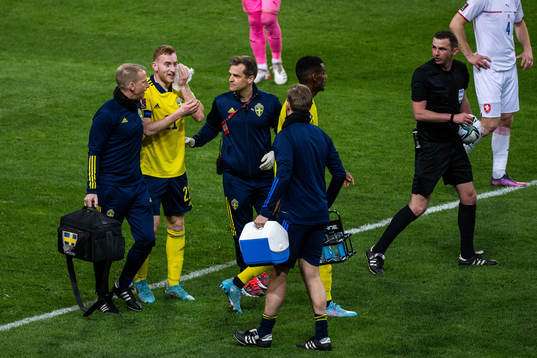 Dejan Kulusevski of Sweden in pain