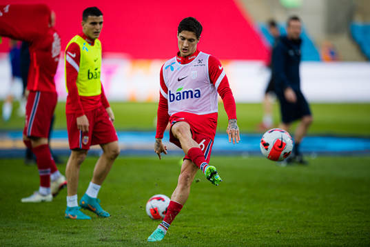 Mathias Antonsen Normann of Norway warms up