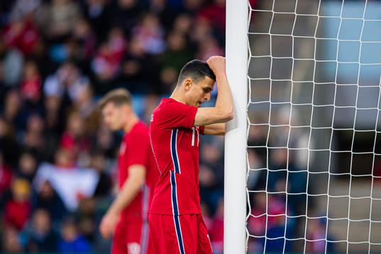 Mohamed Amine Elyounoussi of Norway looks dejected