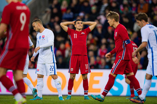 Mohamed Amine Elyounoussi of Norway looks dejected