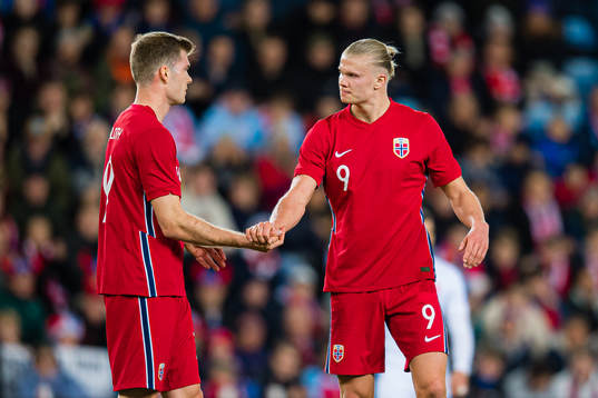 Alexander Sørloth and Erling Braut Haaland of Norway