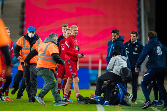 A security guard handles a pitch invador