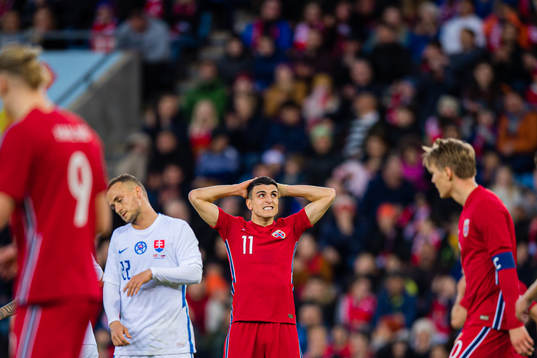 Mohamed Amine Elyounoussi of Norway reacts