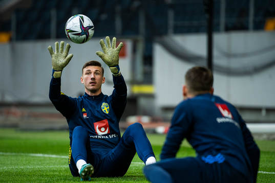 Goalkeeper Andreas Linde of Sweden